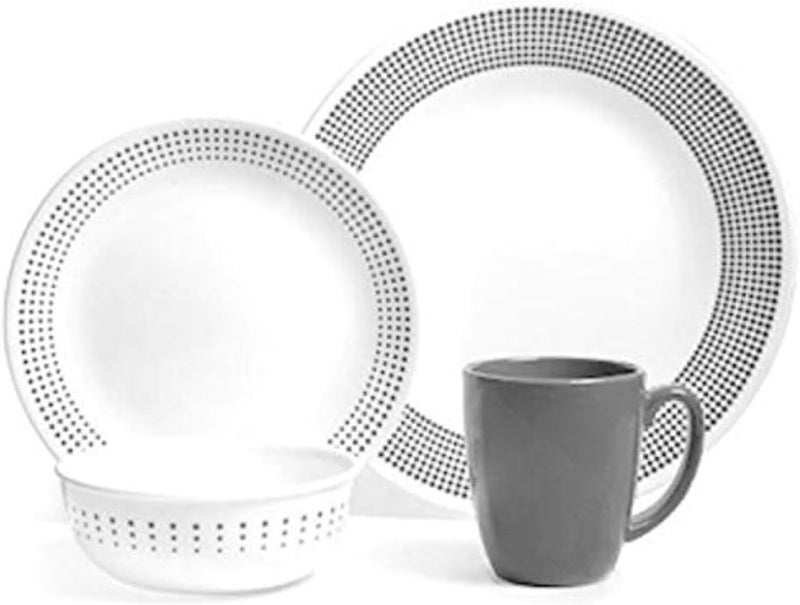 Corelle طقم أدوات مائدة رمادي من 16 قطعة بتصميم بايسايد دوتس - Image 1